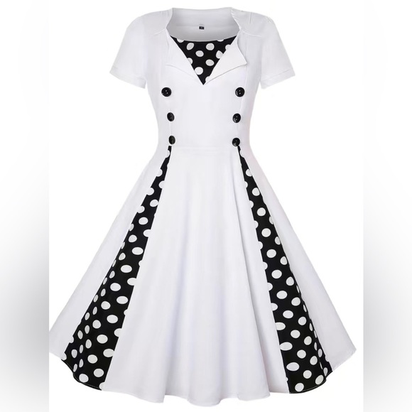 Women's Elegant Polka Dress - Picture 3 of 7